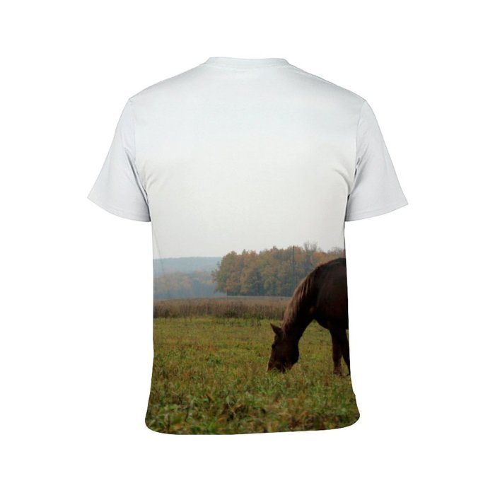 yanfind Adult Full Print Tshirts (men And Women) Field Summer Outdoor Hill Horse Grass Farm Morning Landscape