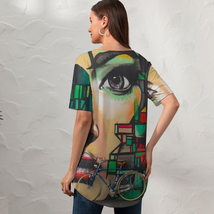 yanfind V Neck T-shirt for Women Modernart Graffiti Streetart Wallpapers Modernphotography Free Bike Modern Grafitti Art Pictures Street Summer Top  Short Sleeve Casual Loose