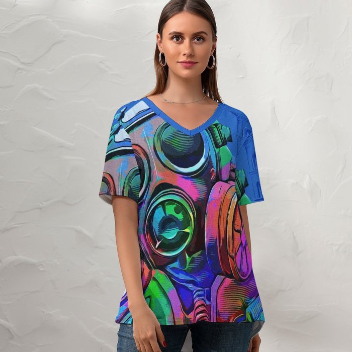 yanfind V Neck T-shirt for Women Offensive SAS Colorful Summer Top  Short Sleeve Casual Loose