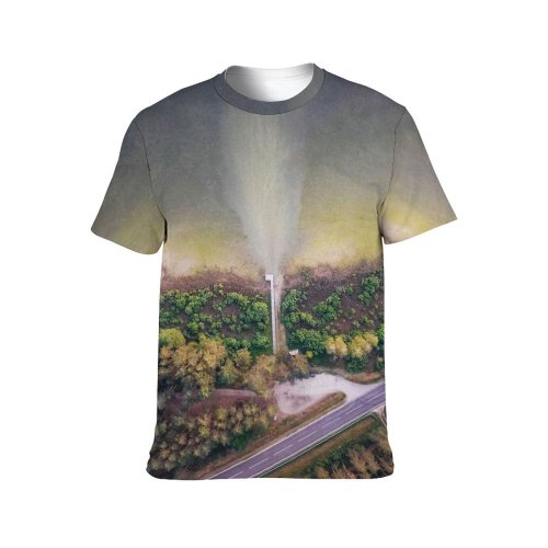 yanfind Adult Full Print T-shirts (men And Women) Road Landscape Field Summer Agriculture Grass Mist Tree Travel Outdoors Rural Rainbow