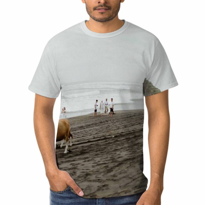yanfind Adult Full Print T-shirts (men And Women) Sea Landscape Sunset Beach Sand Ocean Summer Travel Seashore Outdoors Bull Cow