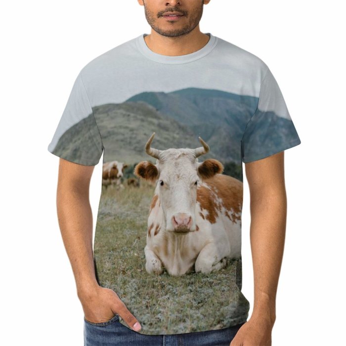 yanfind Adult Full Print T-shirts (men And Women) Landscape Field Countryside Agriculture Farm Grass Grassland Outdoors Cow Rural Pasture