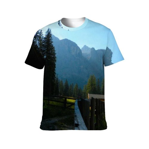 yanfind Adult Full Print Tshirts (men And Women) Landscape Trees Woods Mountains Rail Fence Flairs