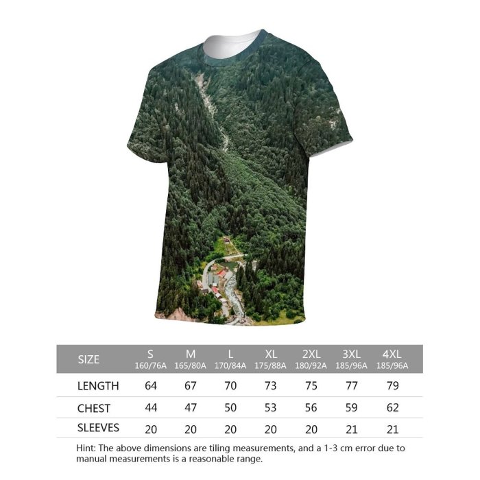 yanfind Adult Full Print T-shirts (men And Women) Wood Summer Countryside Hill Fog Tree Travel Outdoors Valley Sight Scenic