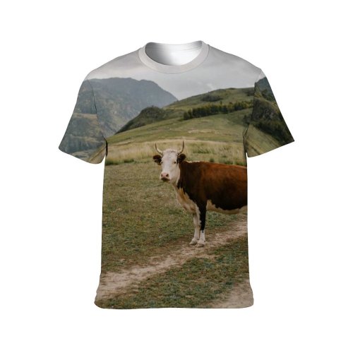 yanfind Adult Full Print T-shirts (men And Women) Landscape Field Countryside Agriculture Farm Grass Grassland Outdoors Cow Rural Farmland