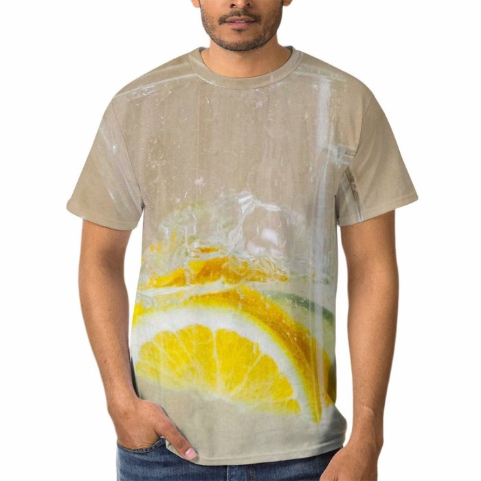 yanfind Adult Full Print T-shirts (men And Women) Lemon Health Ingredients Tropical Liquid Juice Lemonade Sparkling Cool Foam Thirst