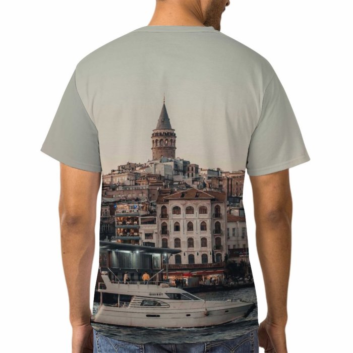 yanfind Adult Full Print T-shirts (men And Women) Sea City Sunset Building Harbor Boat Vehicle Canal Architecture River Travel