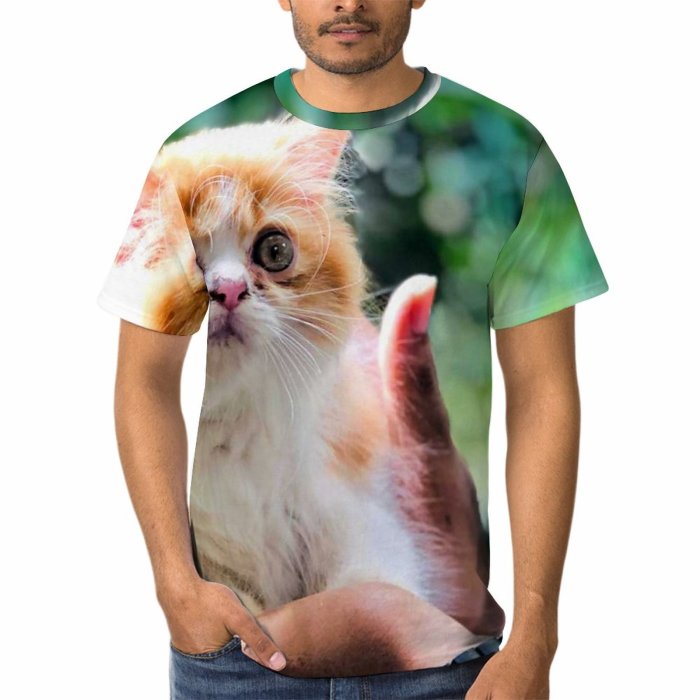 yanfind Adult Full Print T-shirts (men And Women) Pet Cute Fur Young Portrait Kitten Cat Outdoors Funny Wildlife Little