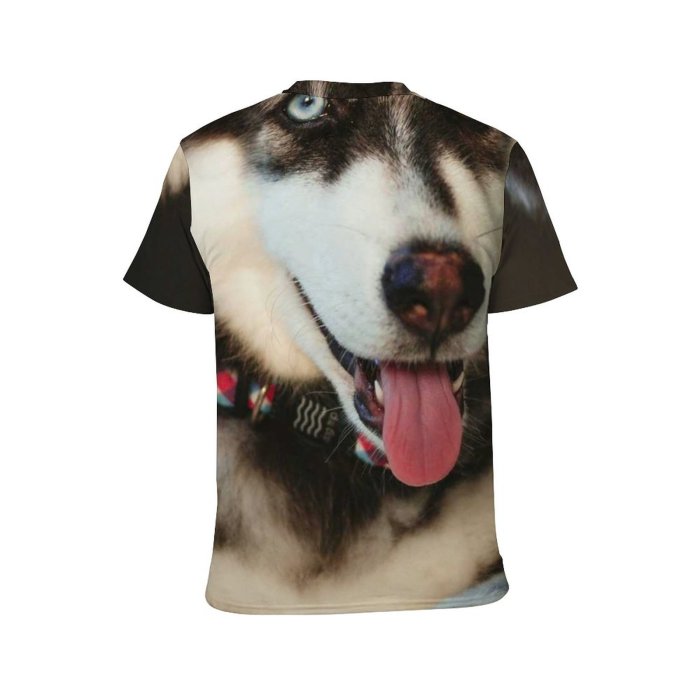 yanfind Adult Full Print T-shirts (men And Women) Portrait Canidae Eskimo Dog Fur Furry Heterocromia Pet Tongue Wolf