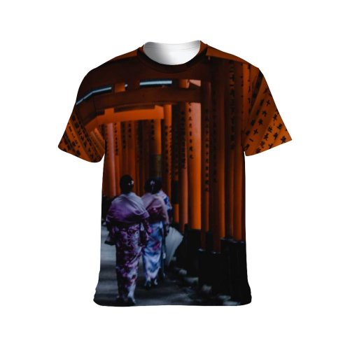 yanfind Adult Full Print T-shirts (men And Women) Wood City Street Building Vehicle Architecture Travel Outdoors Lantern Subway System
