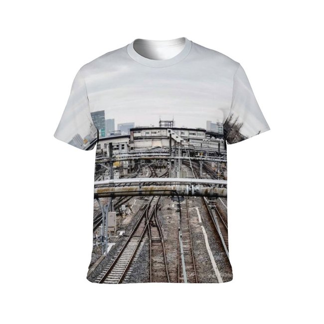 yanfind Adult Full Print T-shirts (men And Women) Road Traffic Train Architecture Travel Station Outdoors Iron Urban Locomotive Logistics