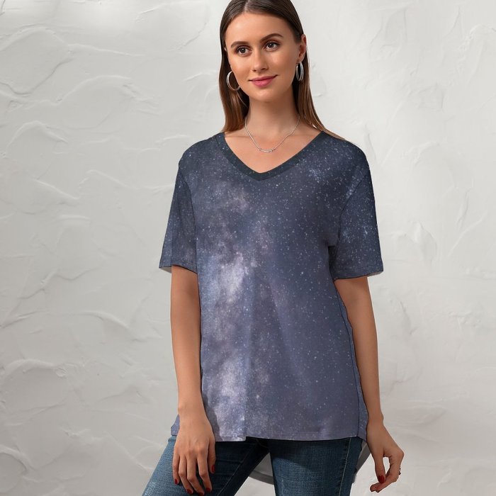 yanfind V Neck T-shirt for Women Constellations Space Night Way Astronomy Sky Wallpapers Outdoors Evening Nebula Free Summer Top  Short Sleeve Casual Loose