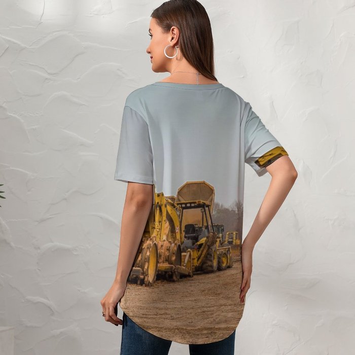 yanfind V Neck T-shirt for Women Soil Scoop Transportation Machine Earthmover Power Vehicle Diesel Shovel Bulldozer System Truck(1) Summer Top  Short Sleeve Casual Loose