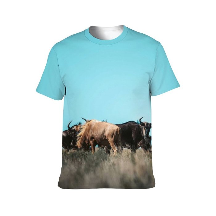yanfind Adult Full Print T-shirts (men And Women) Landscape Field Grass Outdoors Bull Cow Rural Safari Wildlife Farmland Horn