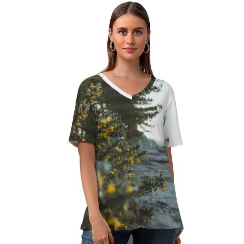 yanfind V Neck T-shirt for Women Christmas Wallpapers Plant Tree Free Gorse Frosty Forest Woodland Pictures Hampshire Summer Top  Short Sleeve Casual Loose