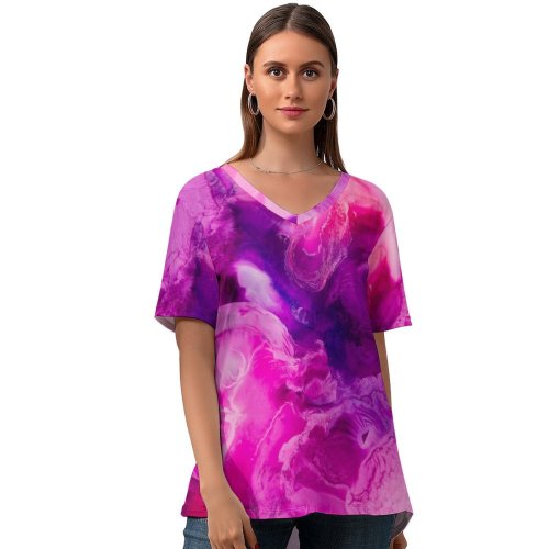 yanfind V Neck T-shirt for Women Robert Kohlhuber Abstract Liquid Art Pearl Fluid Summer Top  Short Sleeve Casual Loose