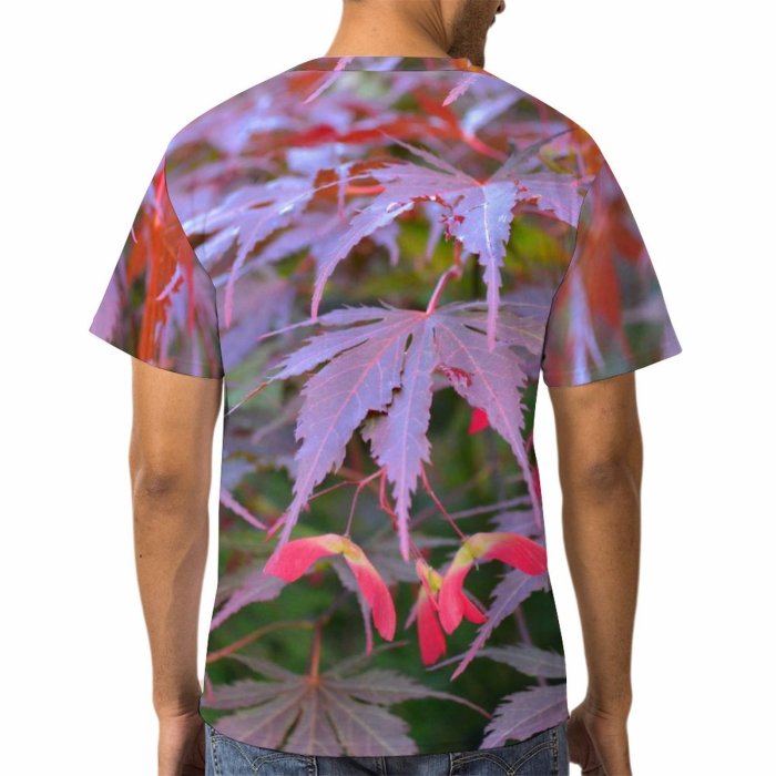 yanfind Adult Full Print Tshirts (men And Women) Maple Leaf Leaves Branch Branches Autumn Colorful Season Seasonal Purple Fall Turning