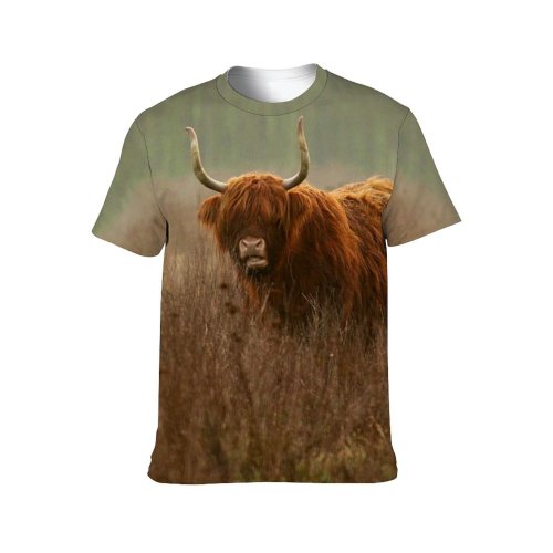 yanfind Adult Full Print T-shirts (men And Women) Landscape Field Countryside Grass Fall Grassland Outdoors Bull Cow Wildlife Daylight Cattle