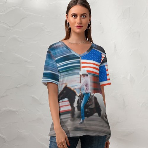 yanfind V Neck T-shirt for Women Building Wallpapers Equestrian States Horse Exposure Running Flag Pictures Bridge Jackson Summer Top  Short Sleeve Casual Loose