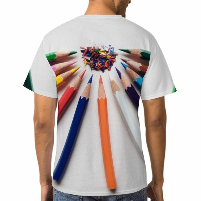 yanfind Adult Full Print T-shirts (men And Women) Wood Art Writing School Creativity Write College Rainbow Crayon Coloring Stationery