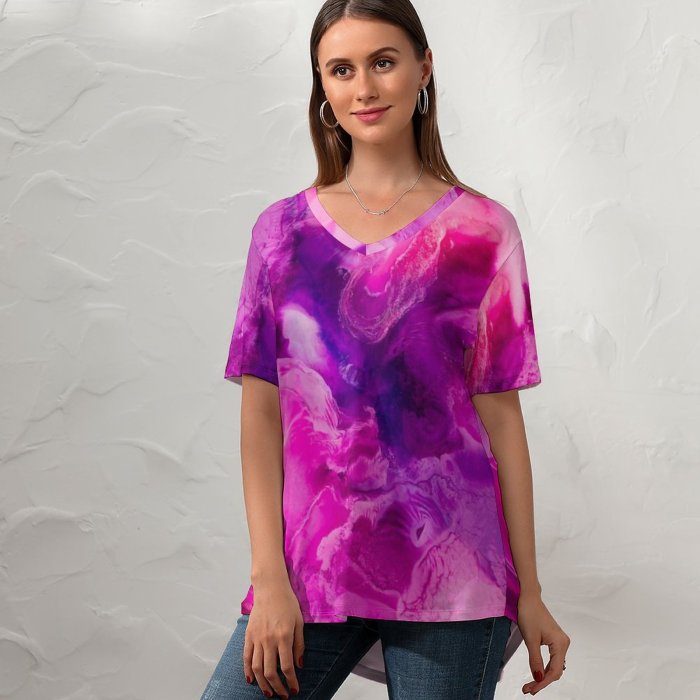 yanfind V Neck T-shirt for Women Robert Kohlhuber Abstract Liquid Art Pearl Fluid Summer Top  Short Sleeve Casual Loose