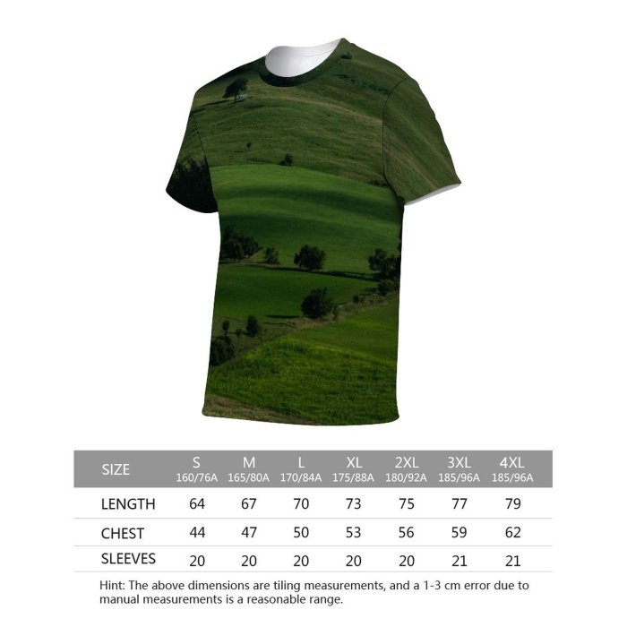 yanfind Adult Full Print T-shirts (men And Women) Landscape Countryside Hill Agriculture Farm Tree Grassland Valley Cow Sheep Pasture Farmhouse
