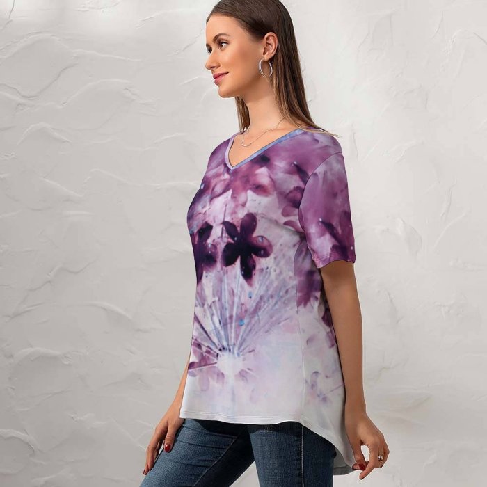 yanfind V Neck T-shirt for Women Inverse Graphics Floral Petal Expressionism Wallpapers Plant Energy Tale Art Fine Summer Top  Short Sleeve Casual Loose