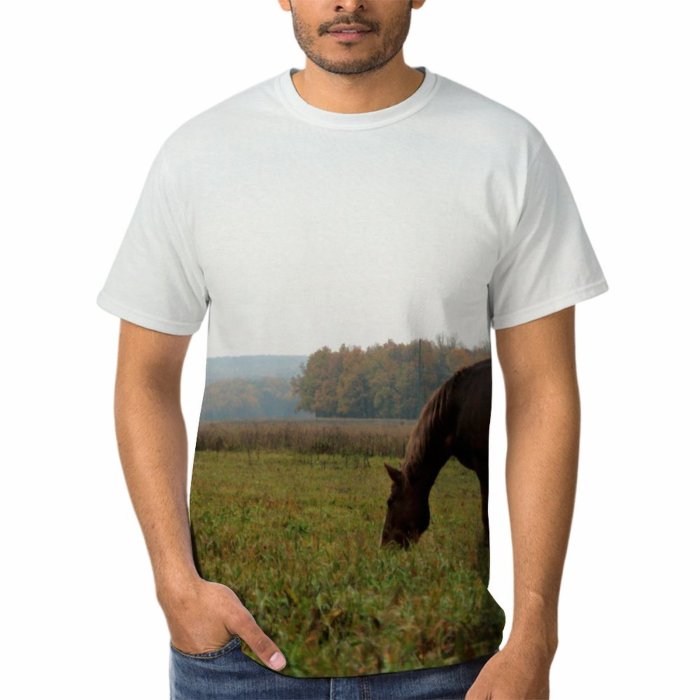 yanfind Adult Full Print Tshirts (men And Women) Field Summer Outdoor Hill Horse Grass Farm Morning Landscape