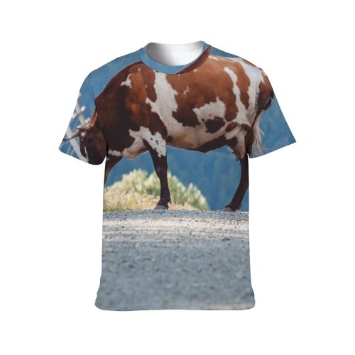 yanfind Adult Full Print T-shirts (men And Women) Snow Summer Winter Countryside Farm Grass Outdoors Bull Cow Rural Wildlife Calf