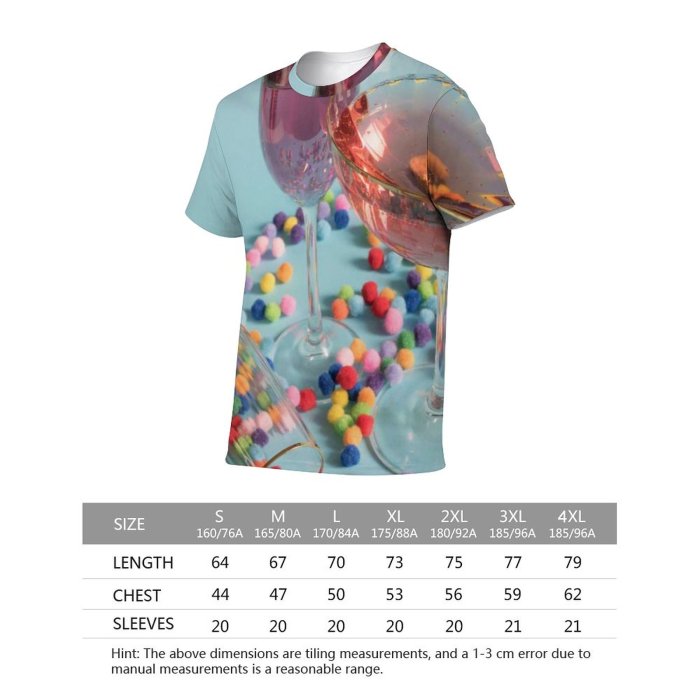 yanfind Adult Full Print T-shirts (men And Women) Vacation Summer Alcohol Party Glass Wine Health Champagne Fruit Still Beads