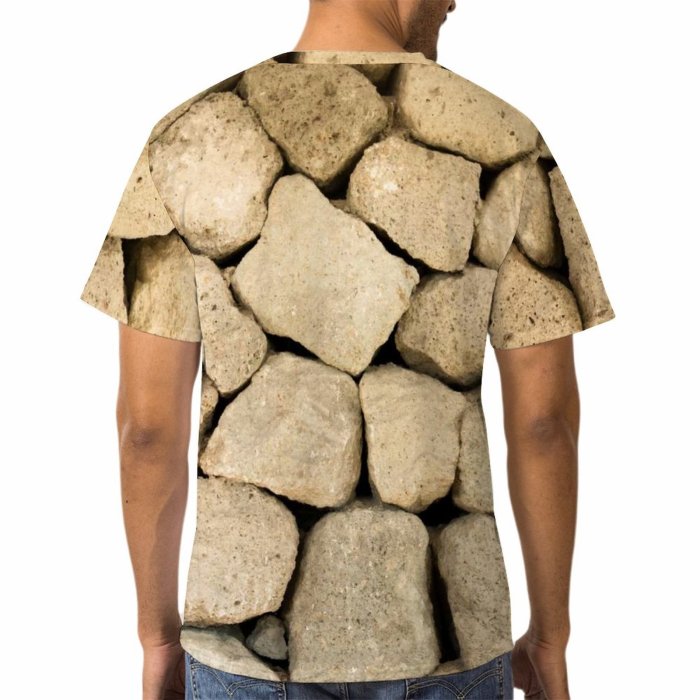 yanfind Adult Full Print Tshirts (men And Women) Stone Outdoor Closeup Pebble Heap Decoration Cement Rough Floor Natural River Rock