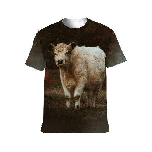 yanfind Adult Full Print T-shirts (men And Women) Snow Landscape Field Winter Countryside Farm Grass Milk Outdoors Rural Country Cattle