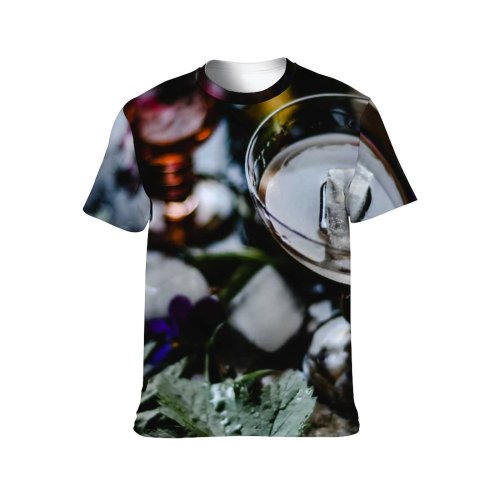 yanfind Adult Full Print T-shirts (men And Women) Light Party Winter Leaf Flower Wine Christmas Vodka Liquor Glass