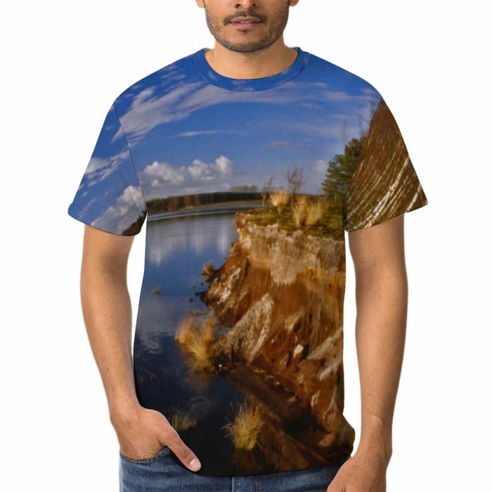 yanfind Adult Full Print Tshirts (men And Women) Landscape Trees Woods Scenery Sky Clouds Reflection Shore
