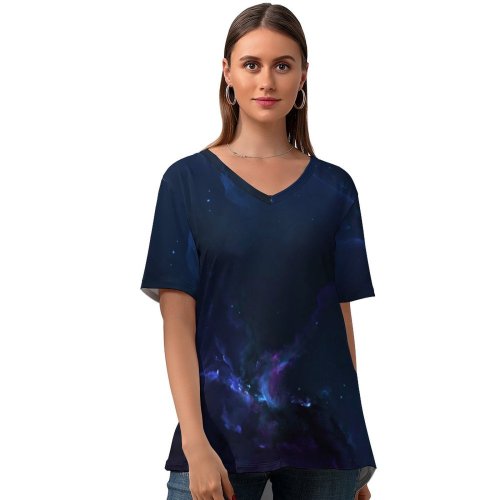 yanfind V Neck T-shirt for Women Starkiteckt Space Black Dark Nebulae Cosmic Stars Dark Dark Digital Astronomy Summer Top  Short Sleeve Casual Loose