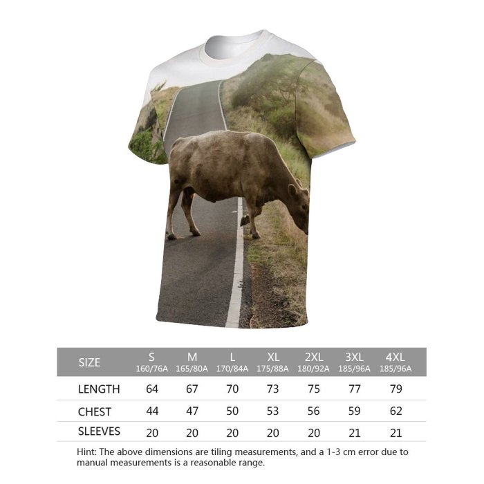 yanfind Adult Full Print T-shirts (men And Women) Road Landscape Field Summer Countryside Grass Travel Grassland Outdoors Cow Rural Country