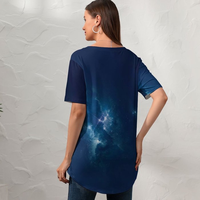 yanfind V Neck T-shirt for Women Space Milky Way Nebula Vivo NEX Summer Top  Short Sleeve Casual Loose