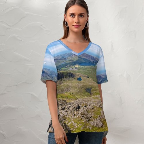 yanfind V Neck T-shirt for Women Shoreline Ground Ocean Land Landscape Wallpapers Sea Mountain Outdoors Scenery Slope Summer Top  Short Sleeve Casual Loose