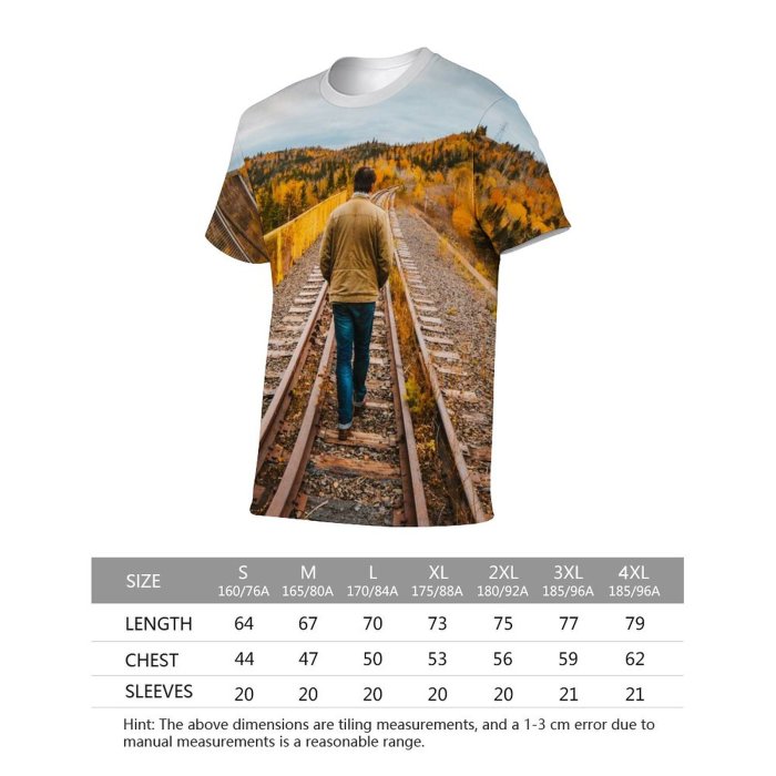 yanfind Adult Full Print T-shirts (men And Women) Wood Road Train Distance Railway Perspective Locomotive Guidance Transportation System
