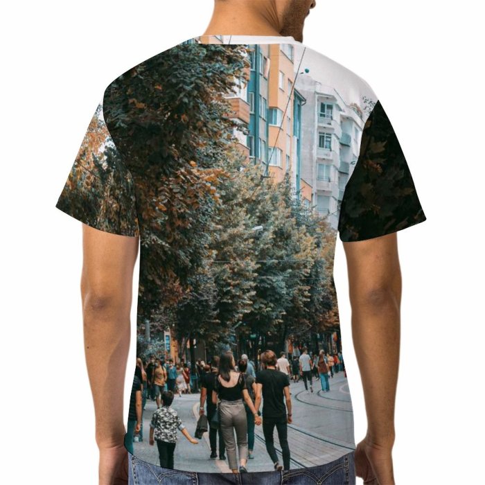 yanfind Adult Full Print T-shirts (men And Women) Light City Road Landscape Street Winter Park Architecture Tree Fall Travel Pavement