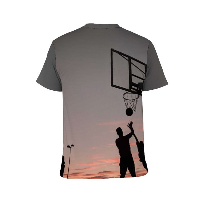 yanfind Adult Full Print T-shirts (men And Women) Sunset Silhouette Evening Motion Basketball Dusk Athlete Outdoors Web Action Leisure Recreation