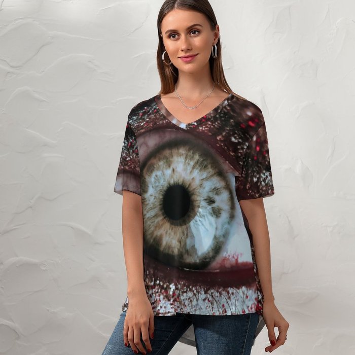 yanfind V Neck T-shirt for Women Wallpapers Horror Grey Pictures Summer Top  Short Sleeve Casual Loose