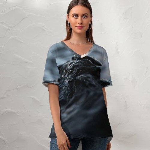 yanfind V Neck T-shirt for Women Splash Ocean Swanage Ripple Sun Wallpapers Sea Waves Ripples Stock Free Summer Top  Short Sleeve Casual Loose