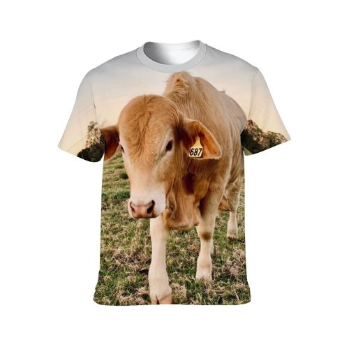 yanfind Adult Full Print T-shirts (men And Women) Landscape Summer Countryside Agriculture Milk Cow Rural Farmland Pasture Dairy Cattle Hayfield