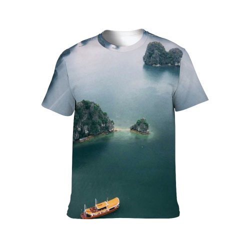 yanfind Adult Full Print T-shirts (men And Women) Sea Landscape Ship Vehicle Lake River Travel Reflection Island Outdoors Recreation