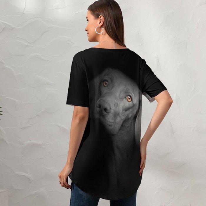 yanfind V Neck T-shirt for Women Randy Rodriguez Black Dark Dog Dark AMOLED Cute Puppies Cute Dog Summer Top  Short Sleeve Casual Loose