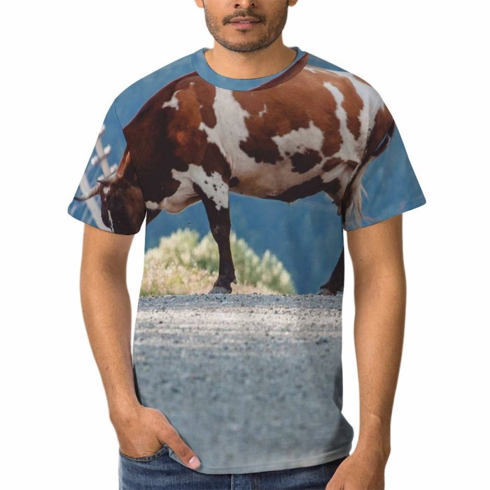 yanfind Adult Full Print T-shirts (men And Women) Snow Summer Winter Countryside Farm Grass Outdoors Bull Cow Rural Wildlife Calf