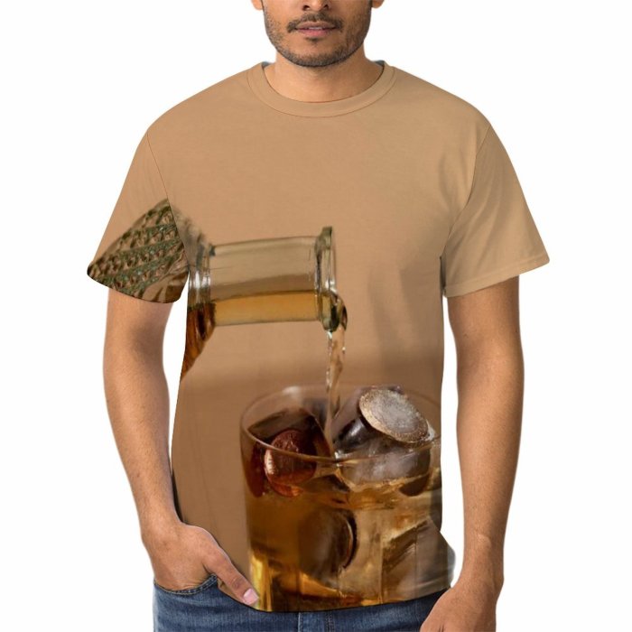 yanfind Adult Full Print T-shirts (men And Women) Glass Wine Classic Gold Bottle Vodka Liquor Cognac Scotch Rum Bourbon Intoxicated
