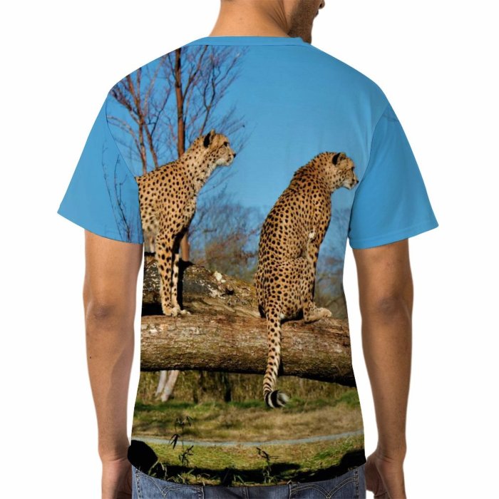 yanfind Adult Full Print T-shirts (men And Women) Wood Grass Park Tree Big Travel Cat Outdoors Wild Leopard Safari
