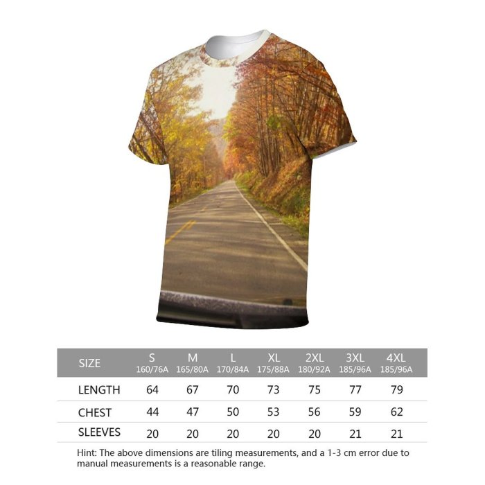 yanfind Adult Full Print T-shirts (men And Women) Lane Roads Fall Foliage Woods Straight Trees Autumn Spring